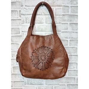 Boho Western Brown 100% Leather Slouchy Top Handle Mandala Shoulder Bag